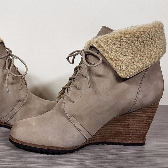 Caslon Gaby Faux Shearling Lace-Up Bootie, Sand Leather, Womens Size 11 M / 41 - Picture 6 of 11